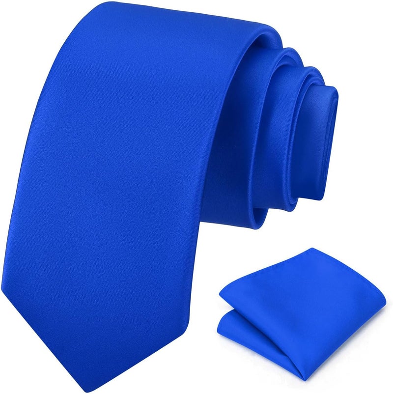 pensee Men's Tie Set Solid Pure Color 3.15" (8CM) Classic Formal Plain Necktie and Pocket Square Set For Men - Image 1